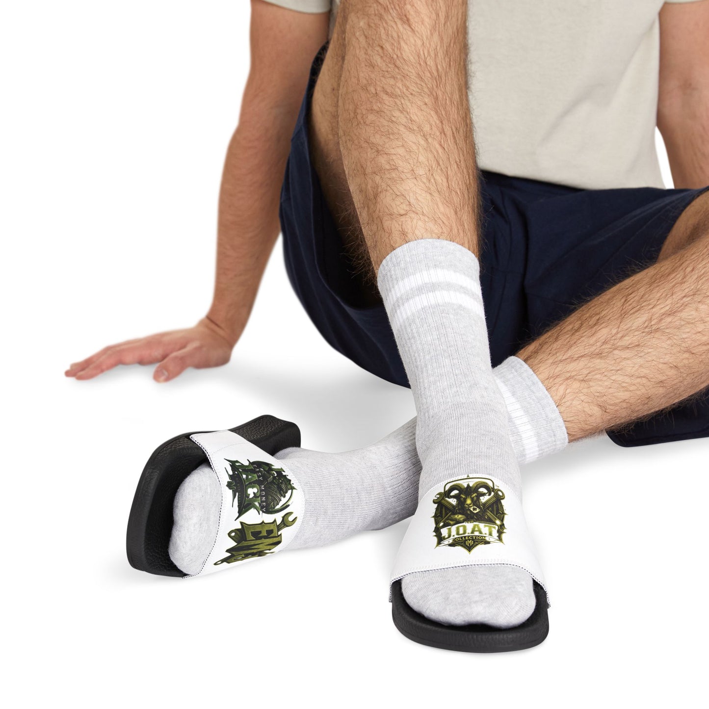 Men's Slide Sandals with Removable Strap — Vintage Military Crest Design