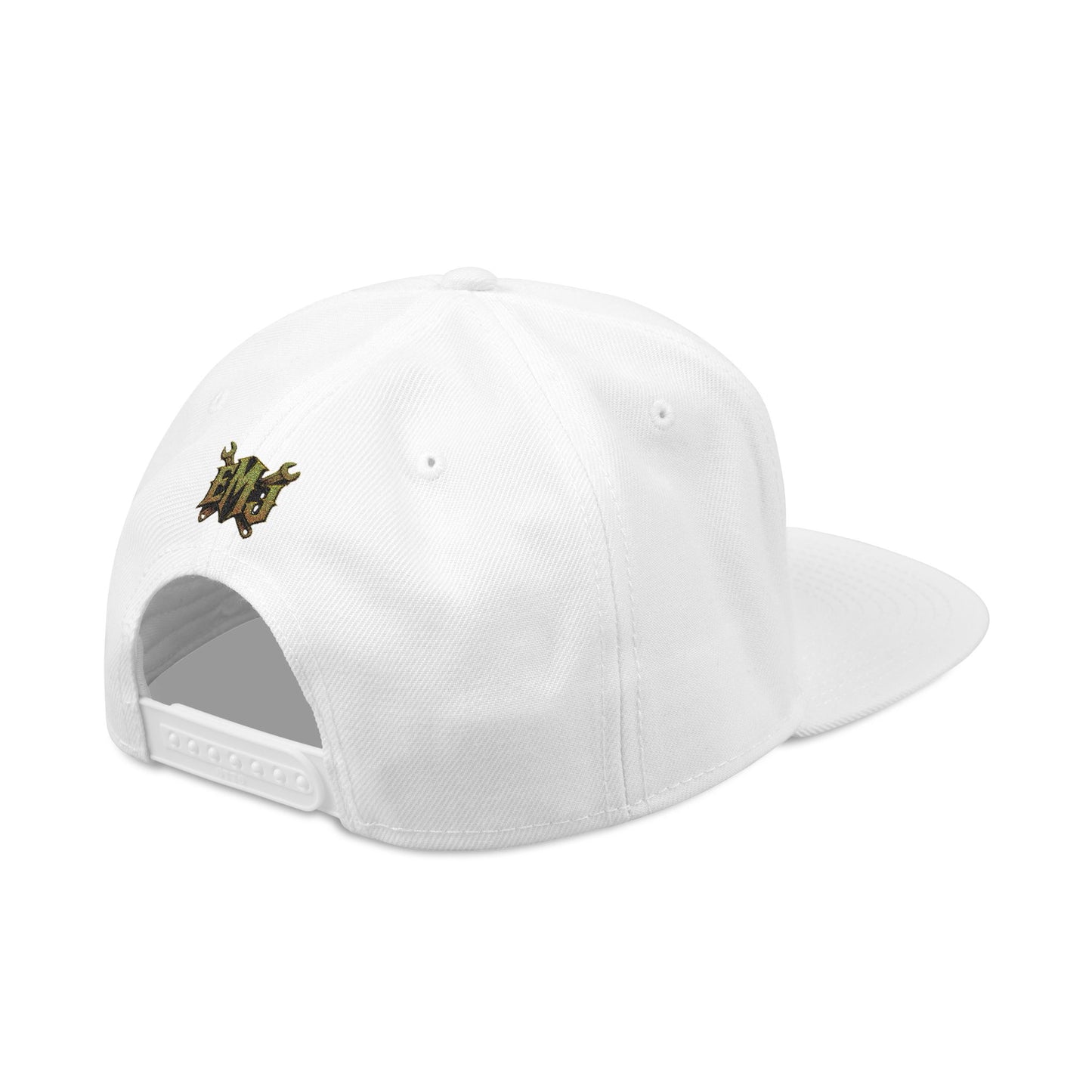 Snapback Hat — Embroidered Green Mosaic Skull Patch