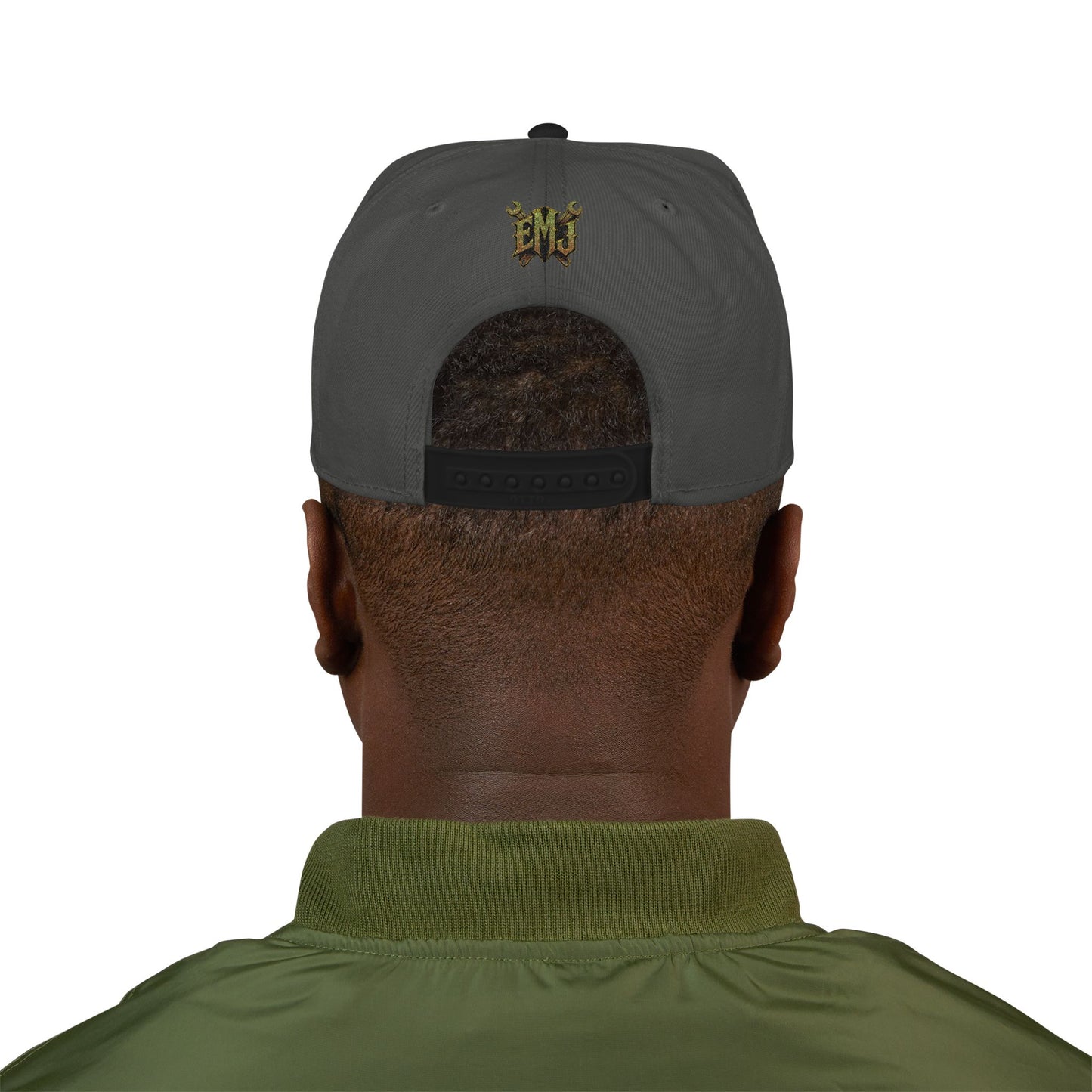Snapback Hat — Embroidered Green Mosaic Skull Patch