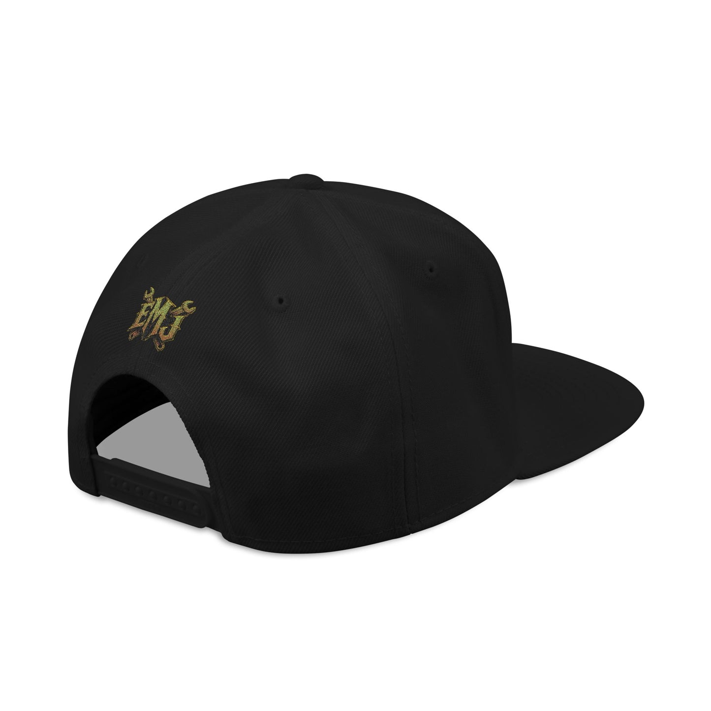 Snapback Hat — Embroidered Green Mosaic Skull Patch