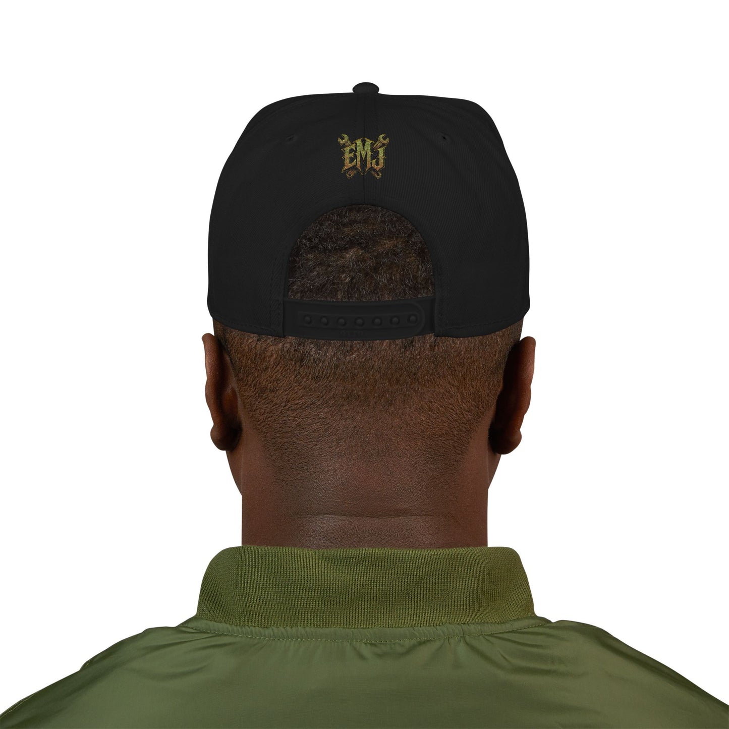 Snapback Hat — Embroidered Green Mosaic Skull Patch