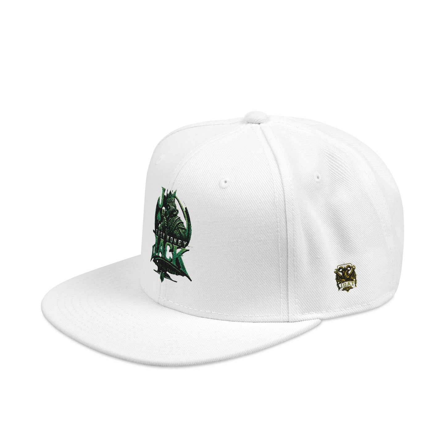 Snapback Hat — Embroidered Green Mosaic Skull Patch