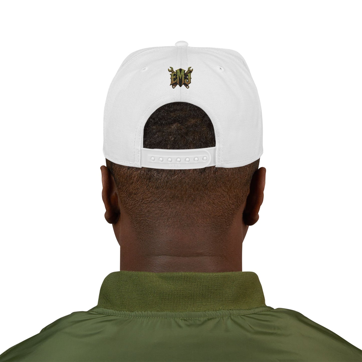 Snapback Hat — Embroidered Green Mosaic Skull Patch