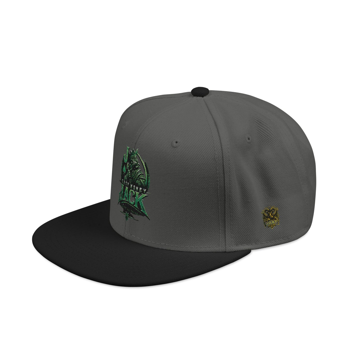 Snapback Hat — Embroidered Green Mosaic Skull Patch