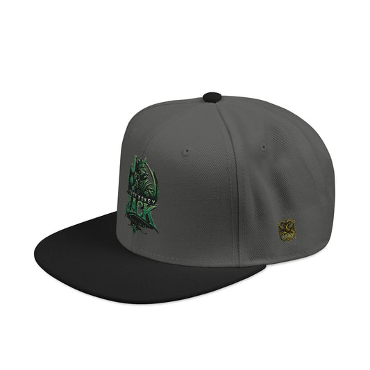 Snapback Hat — Embroidered Green Mosaic Skull Patch